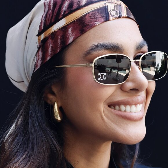 Celine RHINESTONE TRIOMPHE Women Sunglasses Gold Green Rectangle CL40285U  30N - Picture 13 of 15